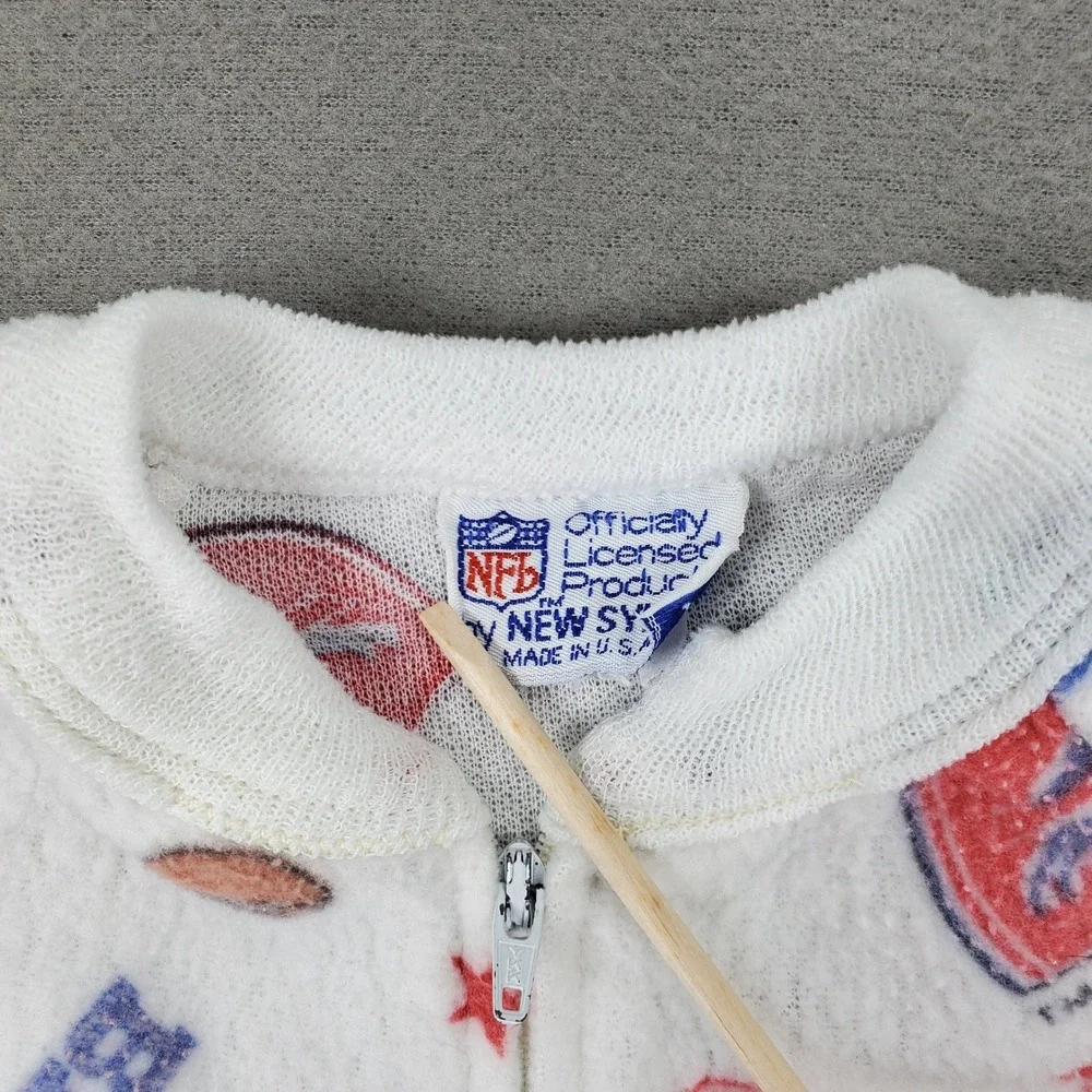FLAW* Vintage Footed Pajamas Baby 3 White NFL Buffalo Bills Fleece Zip Up USA